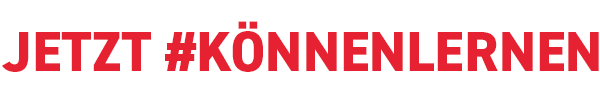 "Jetzt #könnenlernen" in roter Schrift