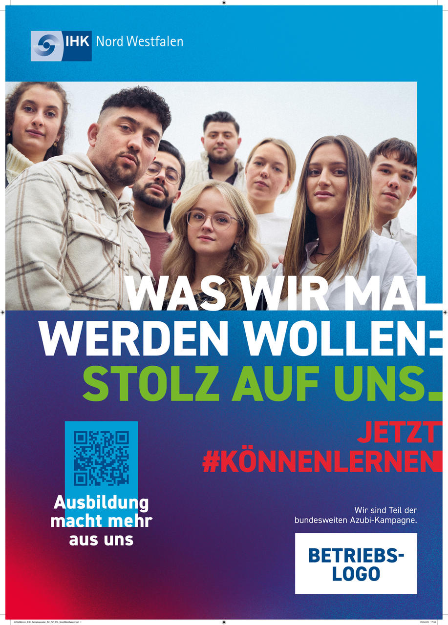 Betriebsposter mit dem Schriftzug "Was wir mal werden wollen: Stolz auf uns."