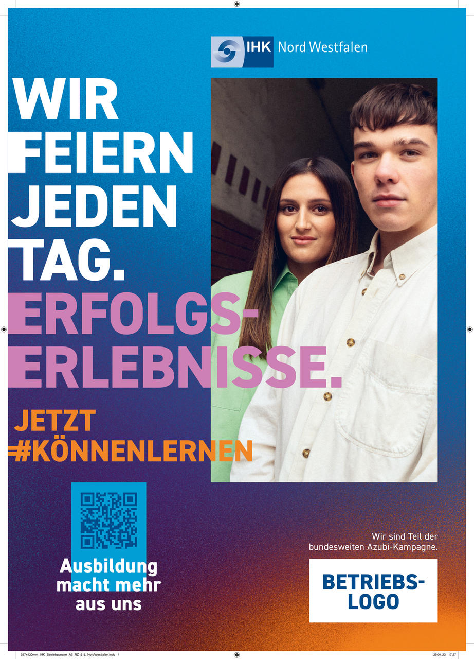 Betriebsposter mit dem Schriftzug "Wir feiern jeden Tag. Erfolgserlebnisse."