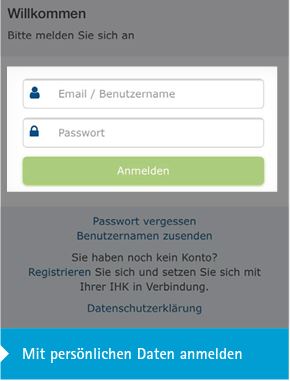 Screenshot Azubi-Infocenter Mit persönlichen Daten anmelden
