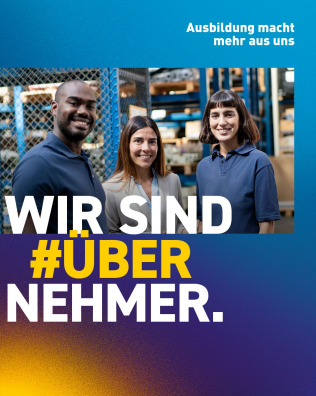 Social-Media-Vorlage im Format 4:5. Slogan: Wir sind #Übernehmer
