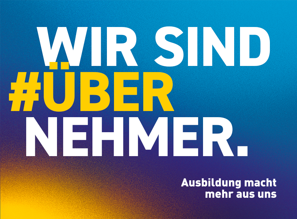 Digitaler Sticker für die Website. Slogan: Wir sind #Übernehmer