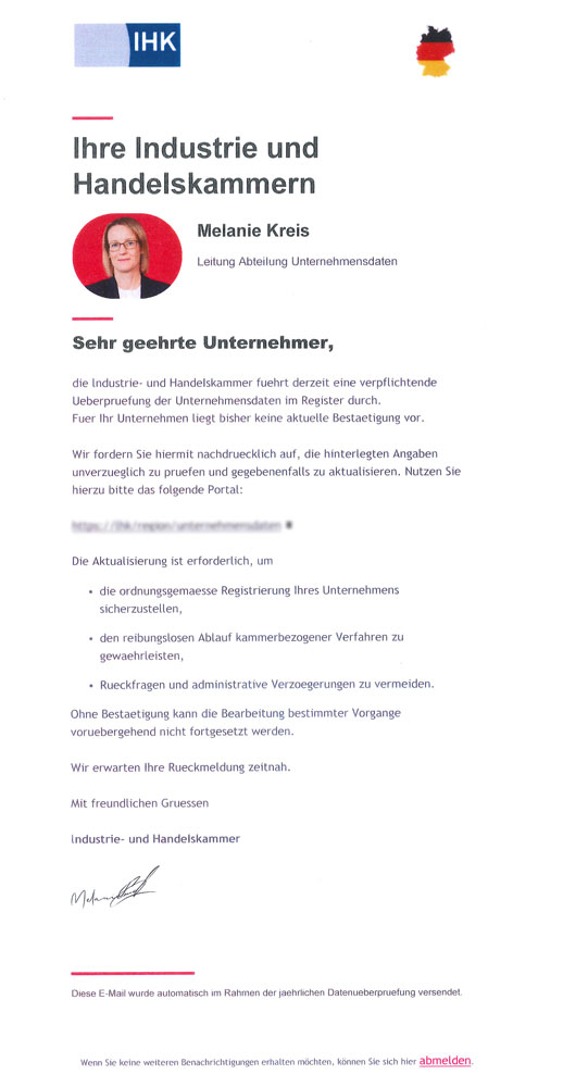 Beispielansicht einer aktuellen Phishing-E-Mail