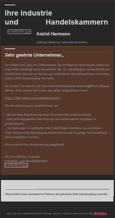 Beispielansicht einer aktuellen Phishing-E-Mail