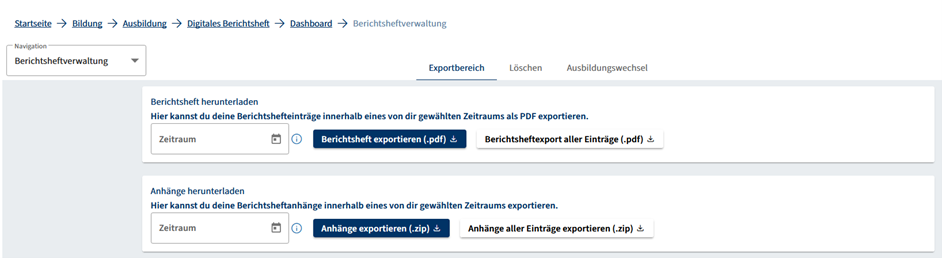 Schritt 4: Berichtsheft exportieren