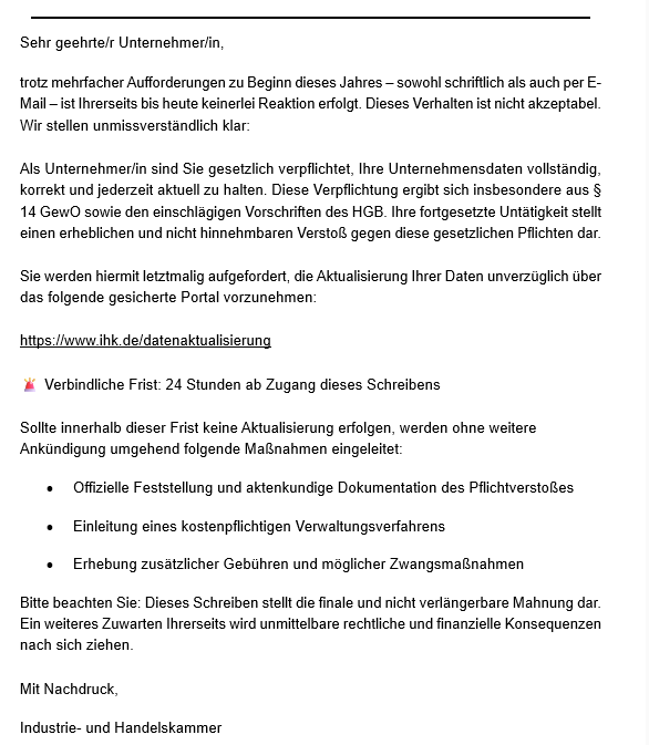 Beispiel einer Phishing Mail