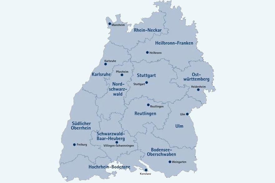 Karte der baden-w&uuml;rttembergischen IHKs