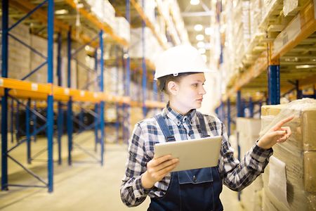 Concentrated warehouse manager counting packaged goods
