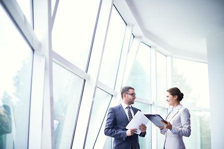 Colleagues in office building
