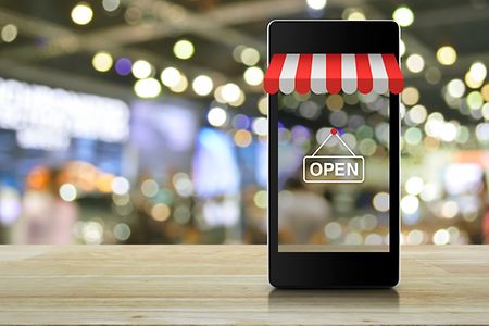 Handy mit Markise und Aufschrift open