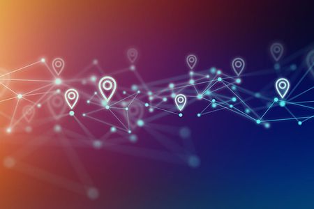 Map Pin Icon with Network Polygon Graphic Abstract Background