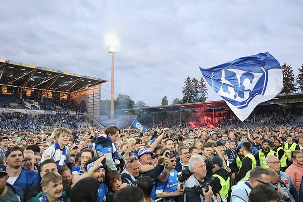 Bild von den Fans mit Fahne im Stadion des SV Darmstadt 98