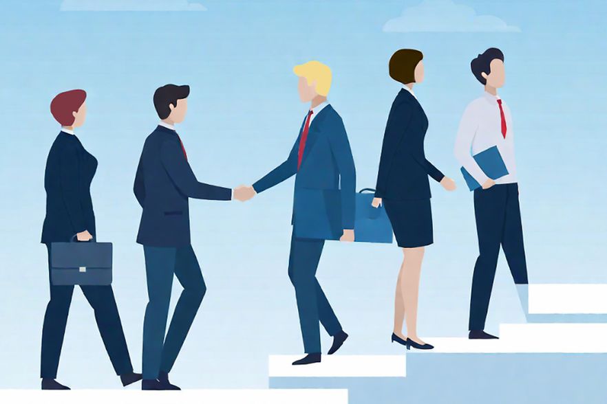 Onboarding grafisch dargestellt. Personen reichen sich die H&auml;nde.