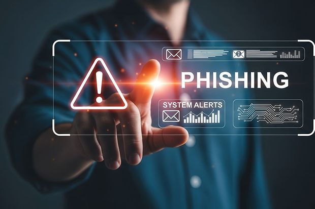 Symbolische Darstellung einer Phishing-Warnung auf einem digitalen Bildschirm.