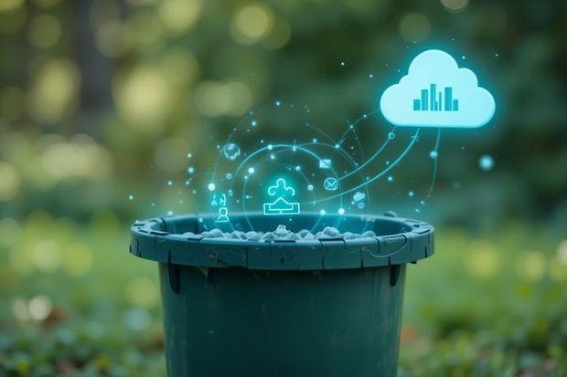 Gr&uuml;ner M&uuml;lleimer mit digitaler Recycling-Grafik.