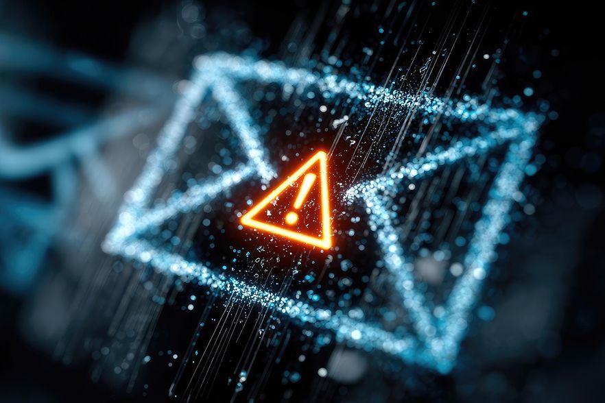 Breifumschlag als digitale Darstellung mit rotem Warnhinweis-Zeichen