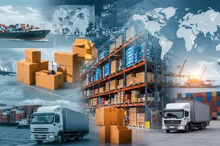Kollage der internationalen Transportwege 