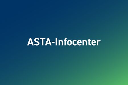 Grafik mit der Aufschrift &bdquo;ASTA-Infocenter&ldquo; auf blau-gr&uuml;nem Hintergrund.