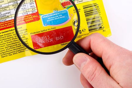 Lupe &uuml;ber Mindesthaltbarkeitsdatum auf Verpackung.