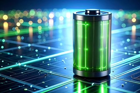 Illustration einer gr&uuml;nen Batterie als Symbol f&uuml;r erneuerbare Energien.