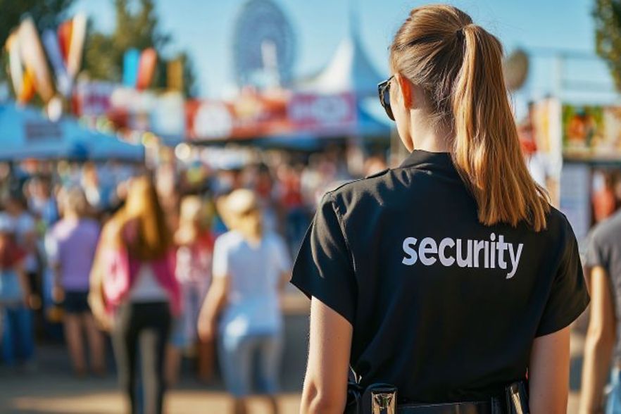 Security-Mitarbeiter &uuml;berwacht Outdoor-Veranstaltung.
