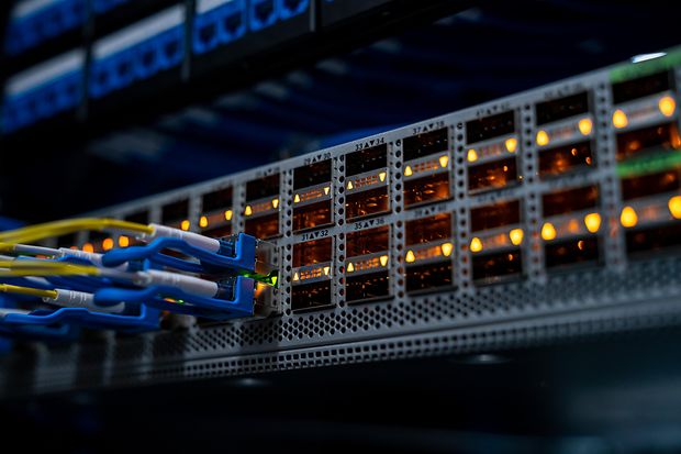 Cables In Network Connection Plug at Data center room