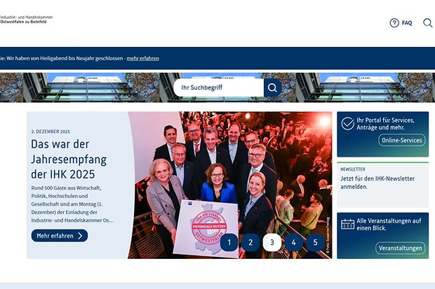 Das Bild zeigt einen Screenshot der neuen Website der IHK Ostwestfalen
