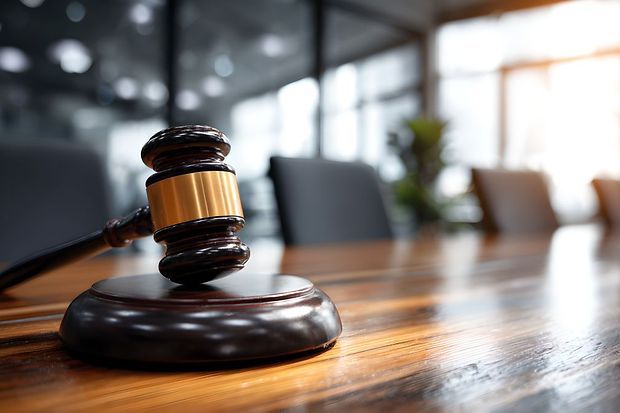 Richterhammer auf Holztisch im Gerichtssaal, Symbol f&uuml;r Recht und Justiz