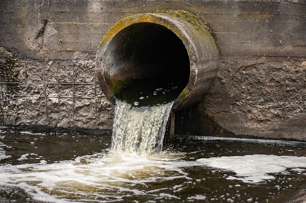 Abwasser str&ouml;mt aus einem Rohr in ein Gew&auml;sser