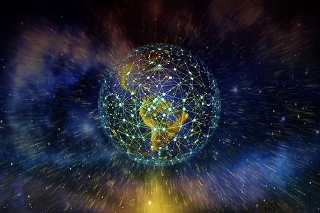 Globus mit digitalen Netzwerken als Symbol f&uuml;r globale Digitalisierung