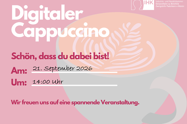 Einladungspostkarte zur Veranstaltung "Digitaler Cappuccino"